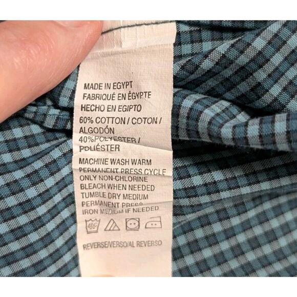 Van Heusen Men's Dress Shirt Short Sleeve Blue Mini Plaid XXL 18 18.5 - Picture 7 of 8